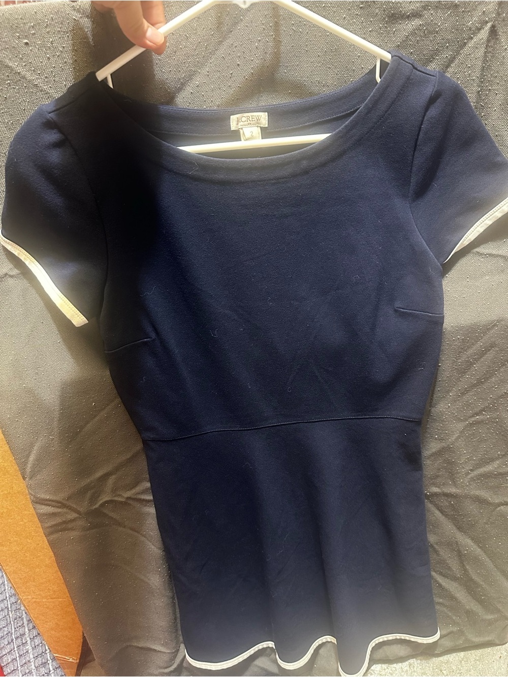 J. Crew Navy Short-Sleeve Peplum Top with White Trim